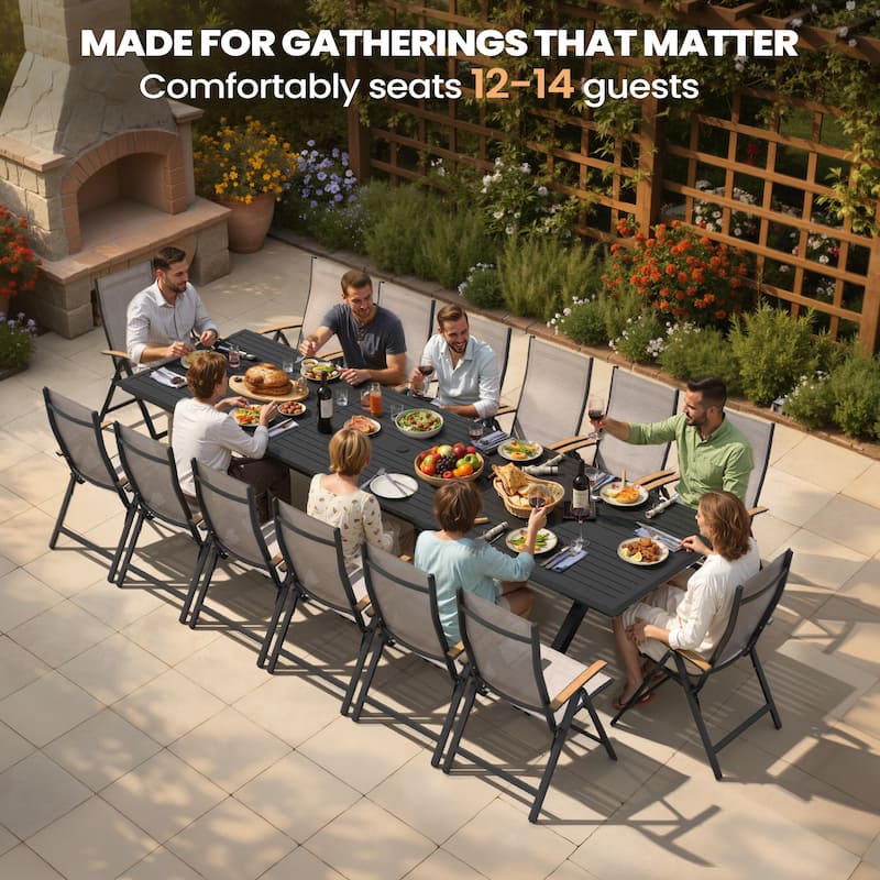 Pellebant Outdoor Patio All-Weather X-Shaped Aluminum Dining Table with Umbrella Hole for 10-14 Person