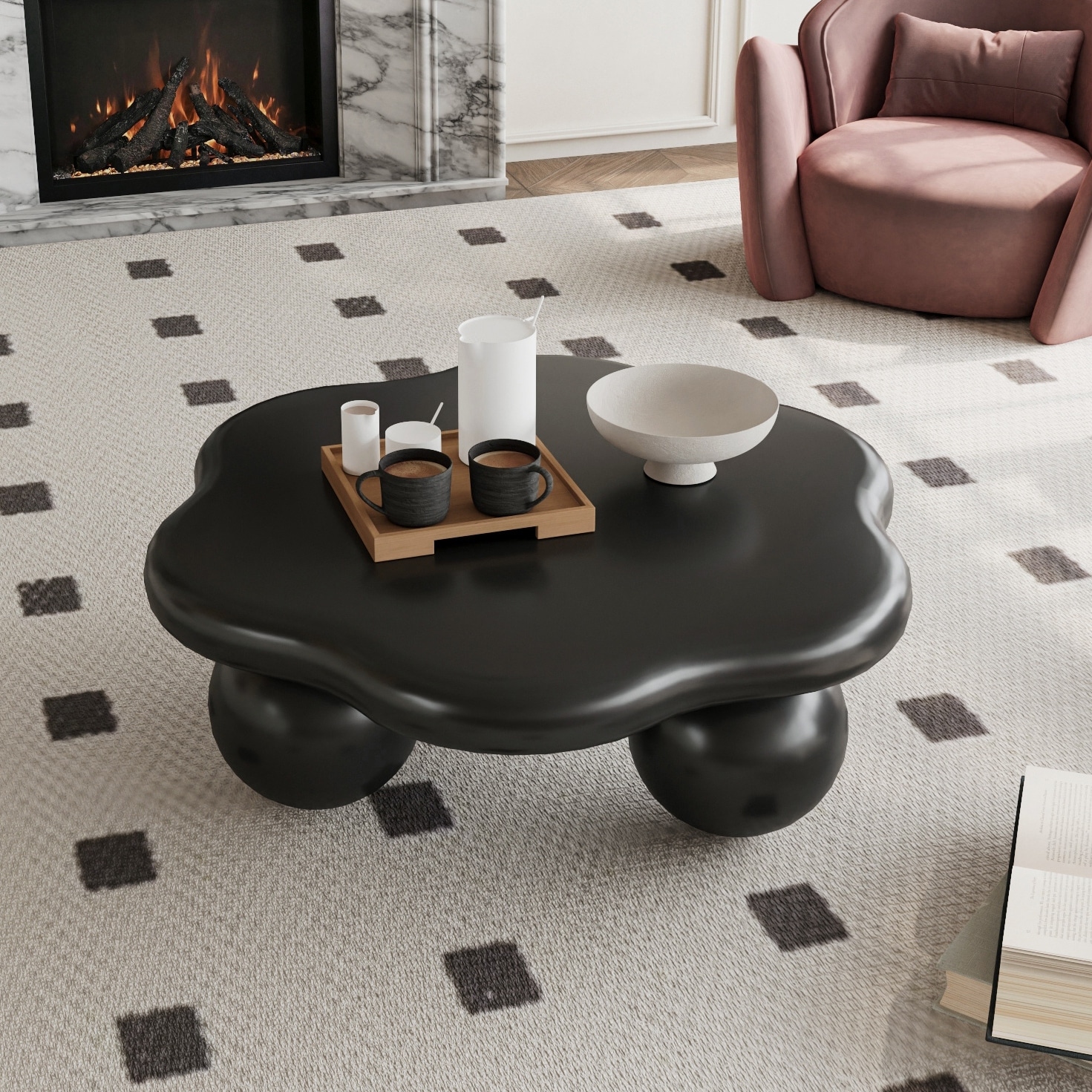 Cloud Shaped Coffee Table Stylish Side Table for Living Room, Black End Table Sofa Table Cocktail Table