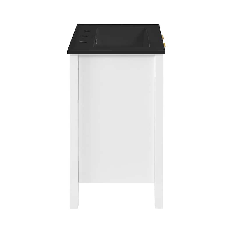 Bastille 24 In. White Bathroom Vanity With Black, 3-Hole Ceramic Sink Top