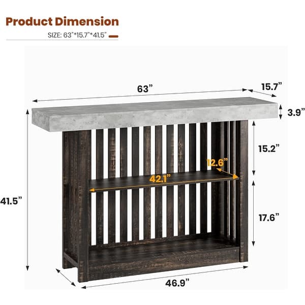 dimension image slide 1 of 4, Counter Bar Height Pub Table with 2 Tier Storage Shelves, Modern Coffee Breakfast Bar Unit for Dining Room, Bistro, Living Room