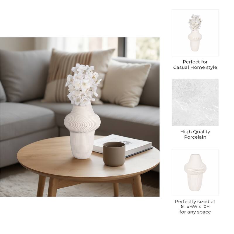 Porcelain Ribbed 3D Printed Vase - Ivory/Beige