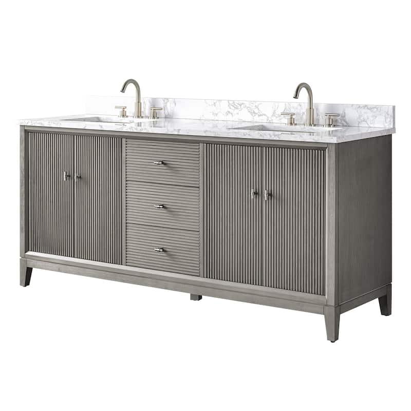 Vanity Art 72" Freestanding Bathroom Vanity with Engineered Marble Top and Sinks