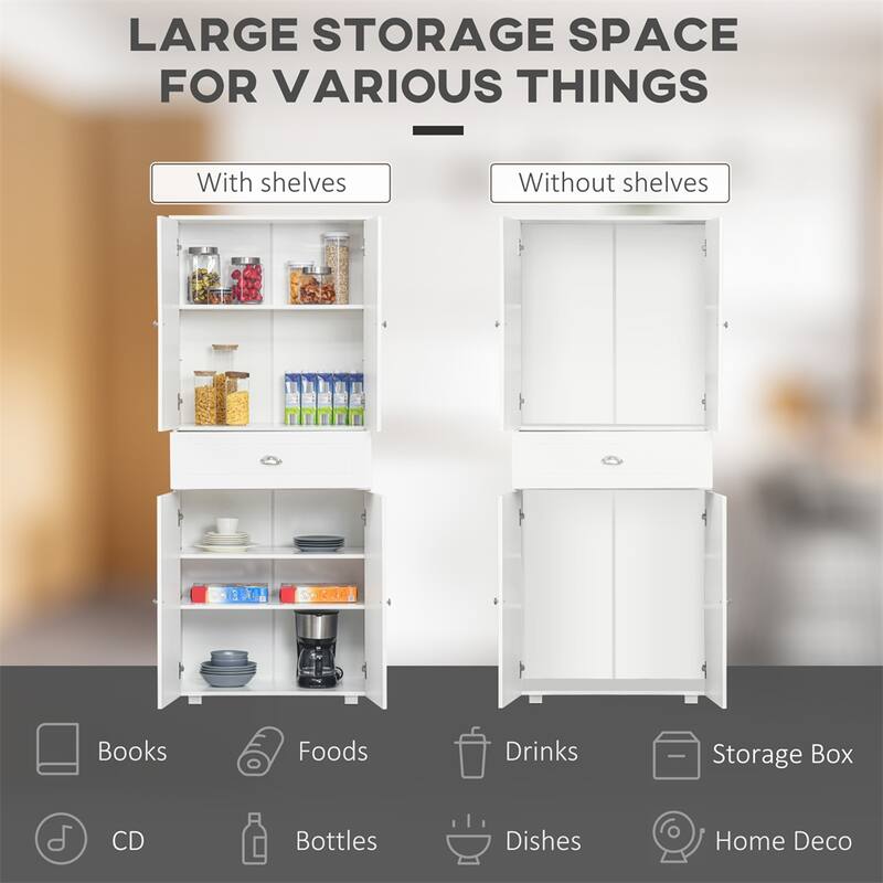 72" Freestanding Kitchen Pantry Cabinet w/2 Large Double Door Cabinets