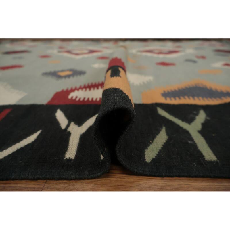 Hand Woven Oriental 100% Wool Carpet Southwestern Tribal Greys & Charcoal Kilim Area Rug - 10' 3'' X 8' 5''