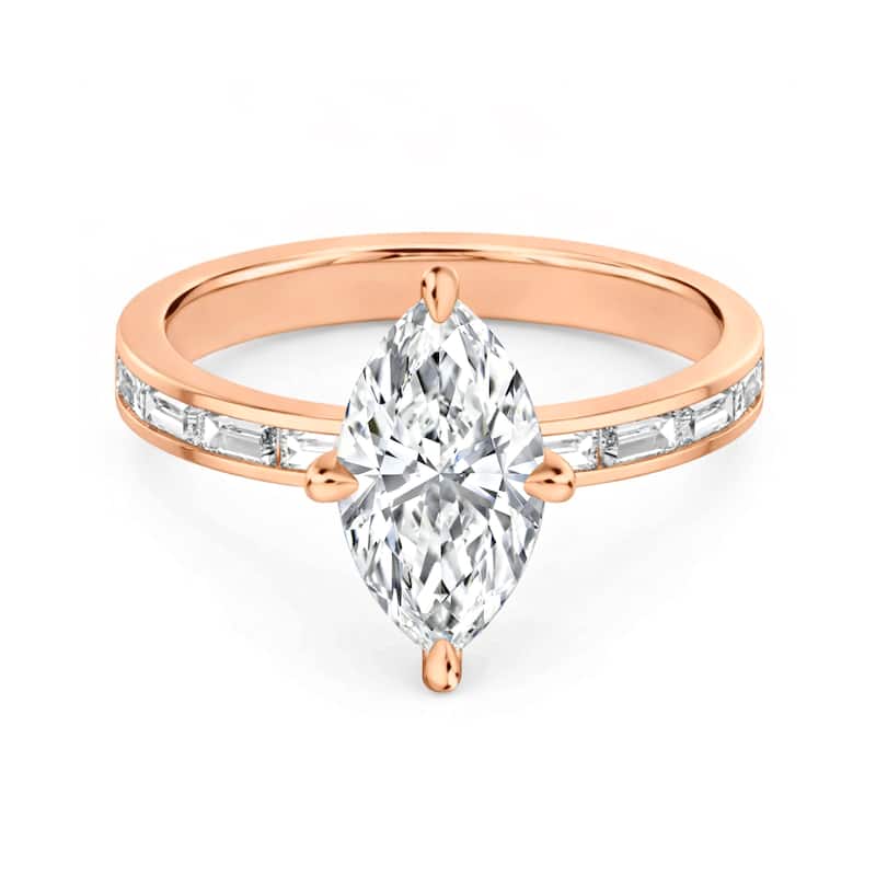 Auriya 14K Gold Baguette Channel Marquise Diamond Engagement Ring 1.00 - 5.00ct. tw. (F-G, VS) - 5.00 carats - 5 - Rose