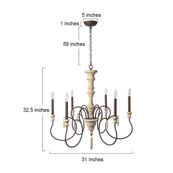 LALUZ Farmhouse 6-Light Rustic Wood Classic Chandelier for Living Dining Room