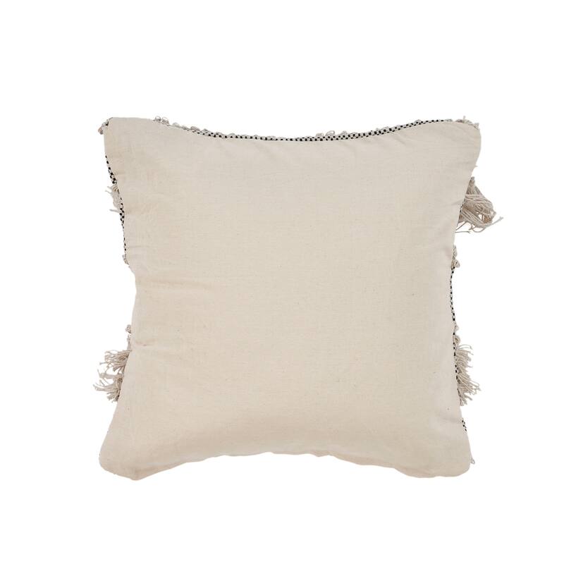 Handwoven Textured Stripe Square Throw Pillow with Fringe - 20" - Beige and Black