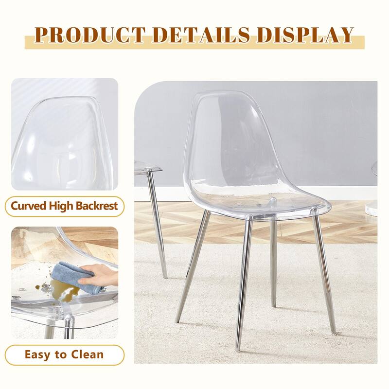 Modern Luxurious Rectangular Tempered Glass Dining Table Set- with 6 Transparent Plastic Dining Chair