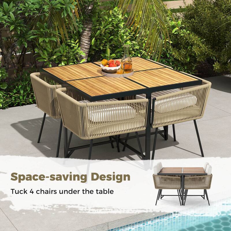 Costway 43.5” Square Patio Table with Metal Legs, Slatted Tabletop, - See Details