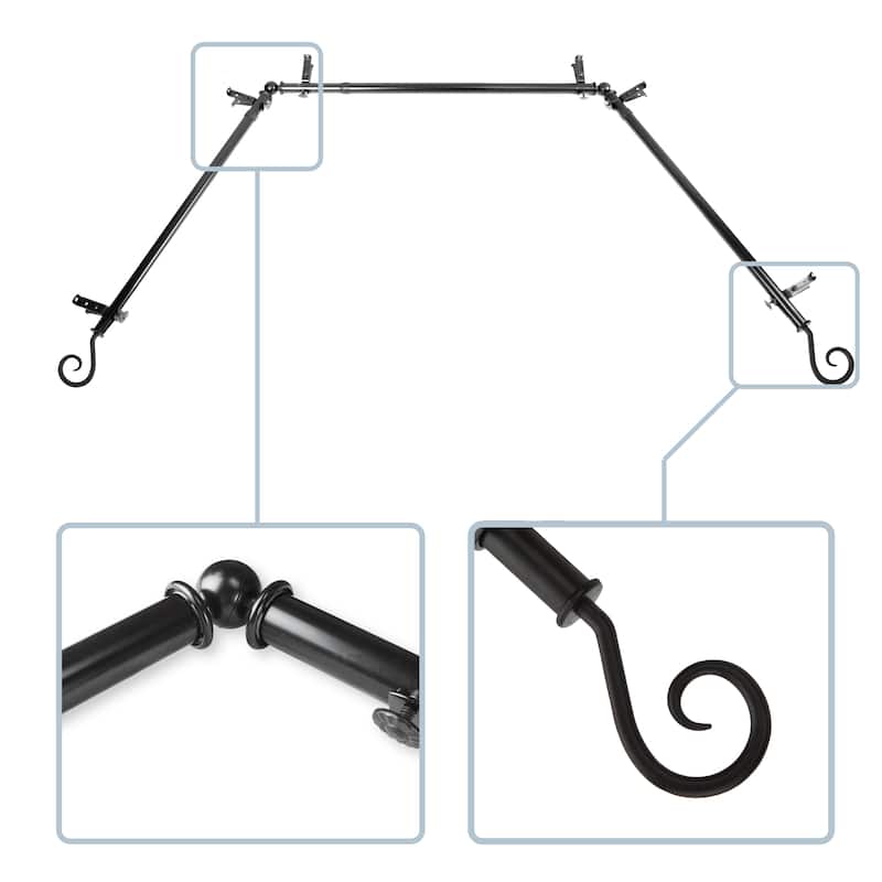 InStyleDesign Curve 13/16" Bay curtain rod 20"-36", 38"-72" - Black
