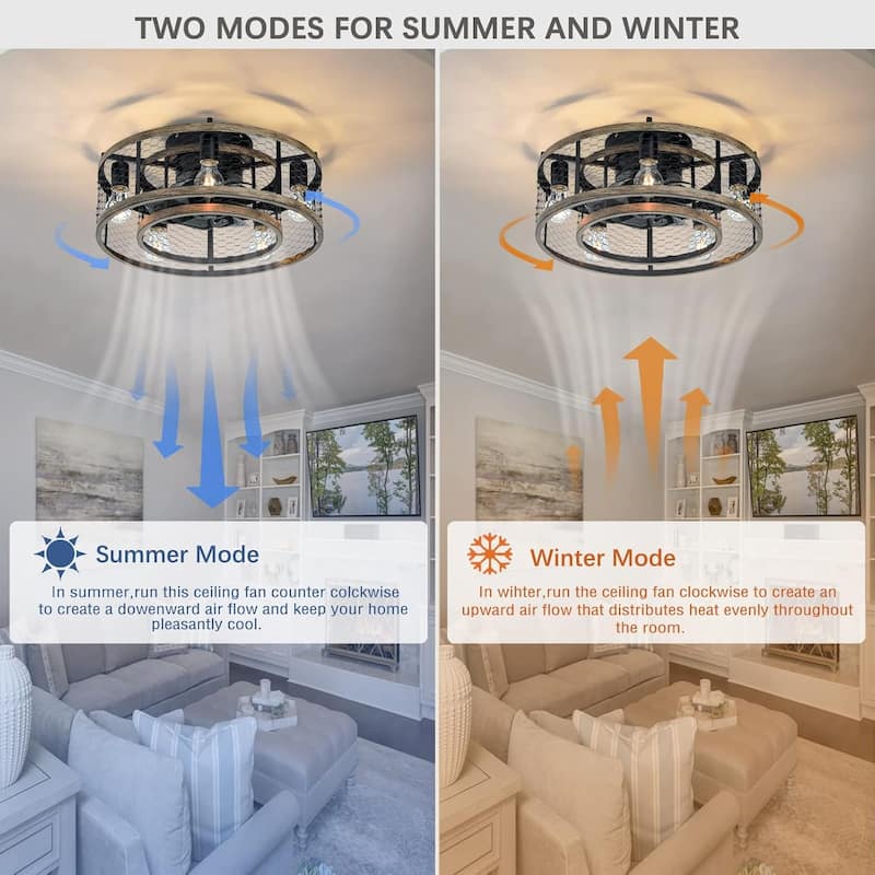 20" Ceiling Fan With Remote Control, Quiet Motor Fan Light, Indoor Iron Chandelier Ceiling Fan - Matte Black