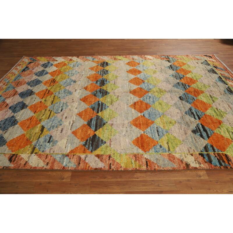Trellis Moroccan Oriental Area Rug Handmade Multi-Color Wool Carpet - 6'9" x 10'0"