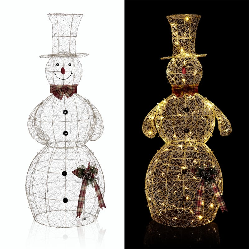 Alpine Corporation Gold Wire Holiday Décor Snowman with Warm White LED Lights