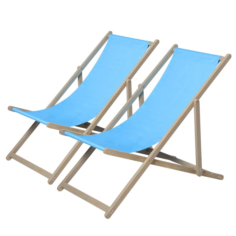 Outdoor Sling Patio Chair Set of 2 Adjustable Folding Lounge Chair