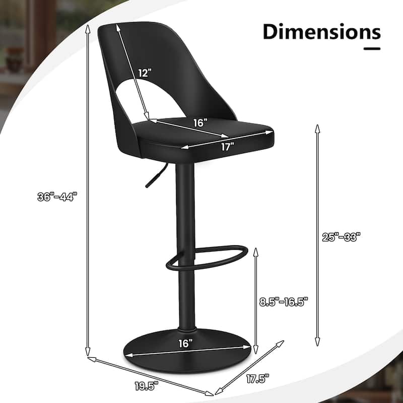 Modern Adjustable Swivel Bar Stools with PU Leather Seat and Metal Base 25 to 33 Inch Counter Height Chairs for Kitchen Island