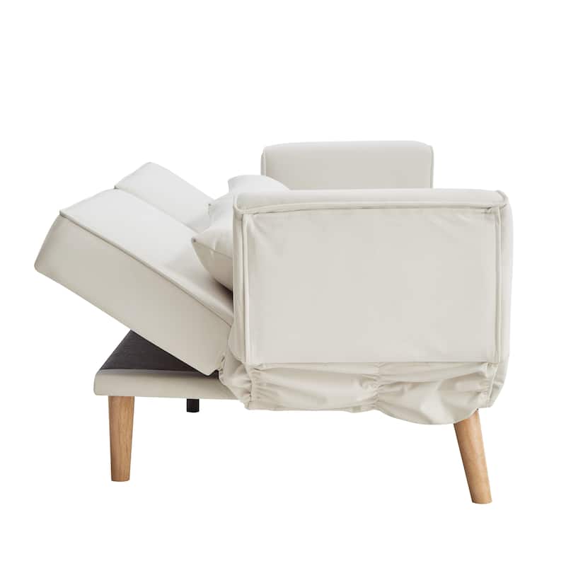 Futon Sleeper Sofa Bed Velvet Recliner Sofa Loveseat Couch with Adjustable Armrests, Splitback Recline and Pillows