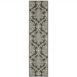 2' X 8' Grey Floral Stain Resistant Indoor Outdoor Area Rug - 6' x 7 ...