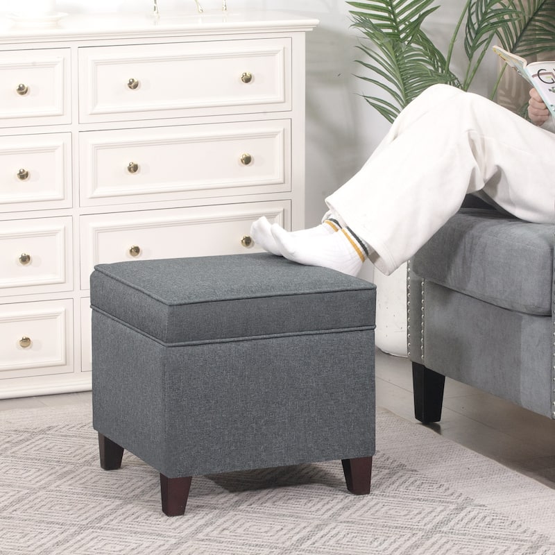 Adeco Toy Chest and Footrest Square Seat Storage Bench Ottoman Gray