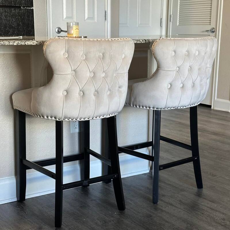 Button Tufted Velvet Wing-Back Barstools Set of 4