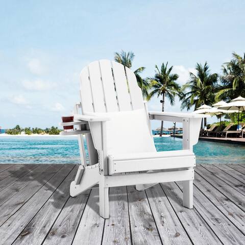 EROMMY HDPE Folding Adirondack Chair, Patio Chair with Cup