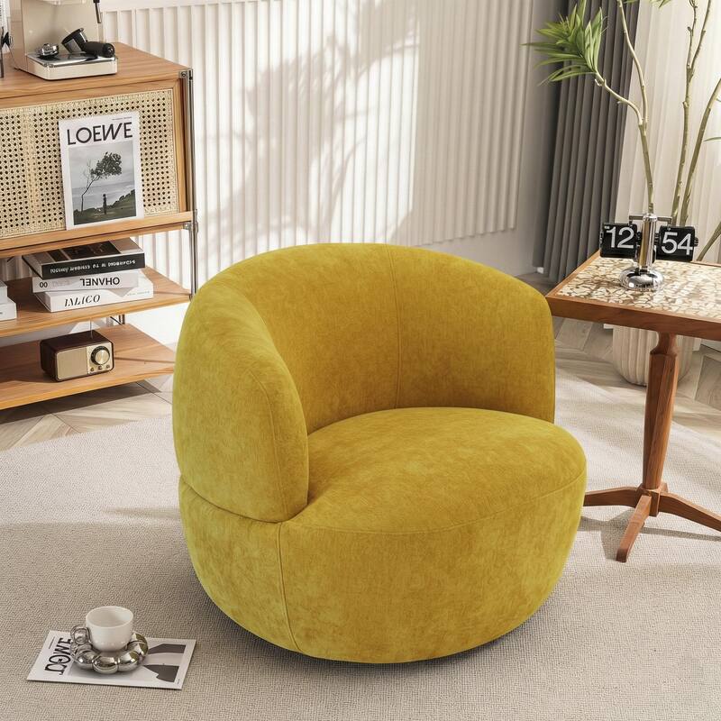 Troy 360-Degree Swivel Accent Chair in Soft Neutral Chenille
