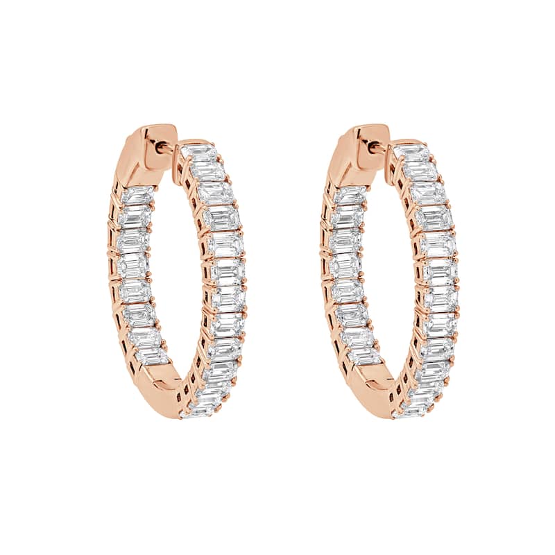 Auriya 14k Gold 4ctw Emerald Hoop Lab Grown Diamond Earrings (F-G VS) - Rose