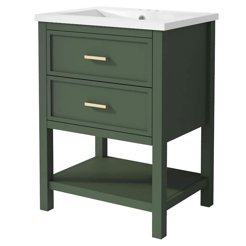Small Bathroom Vanity with Top Sink, Undermount Bathroom Sink Cabinet, Bathroom Cabinet with 2 Drawers & Open Shelf