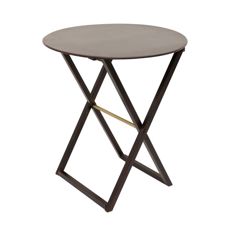 Brown And Gold Iron Metal Folding Side Table by East at Main