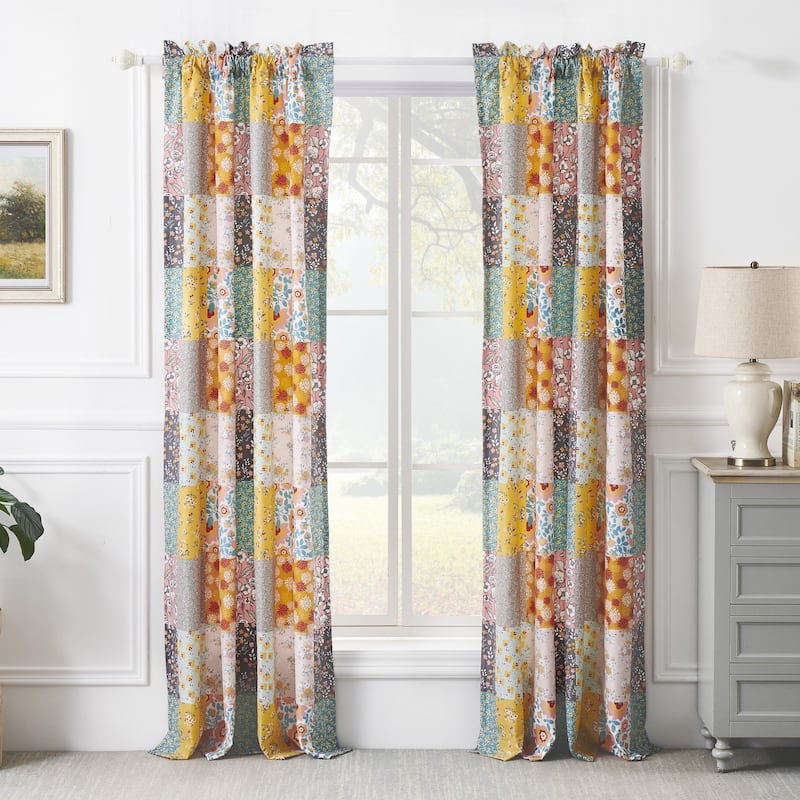 Barefoot Bungalow Carlie Calico Curtian Panels (Set of 2) - 50 W x 84 L Each (x 2) - Calico Patches