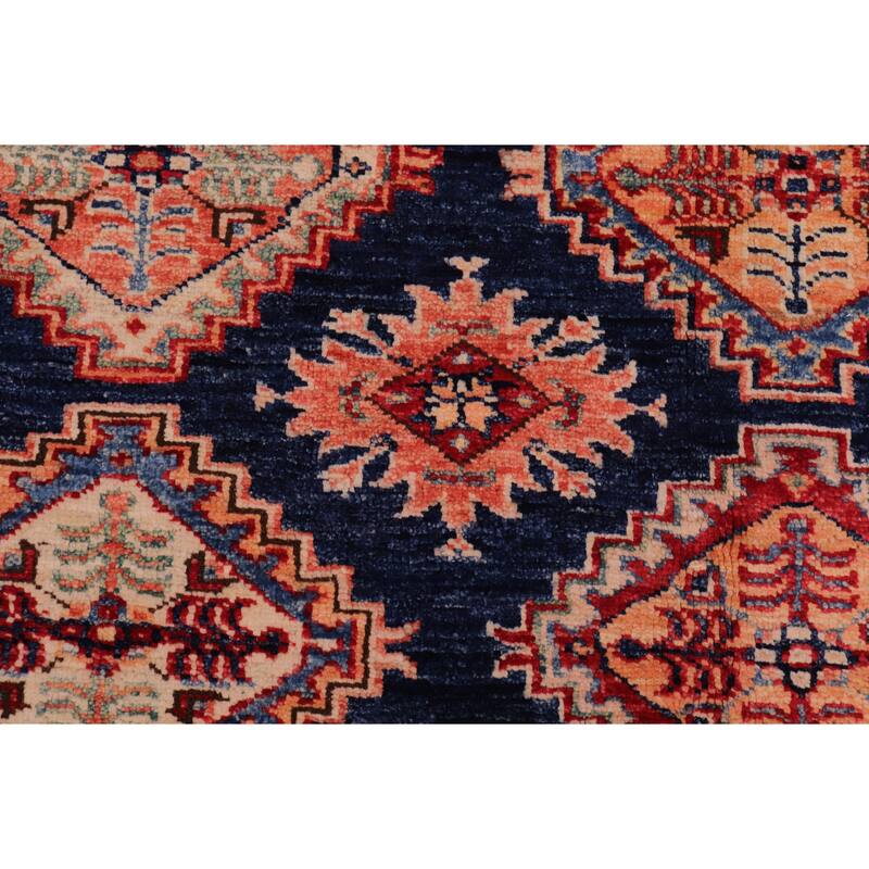 Tribal Super Kazak Marisol Blue/Beige Hand Knotted Wool Rug - 8'1'' x 9'4''