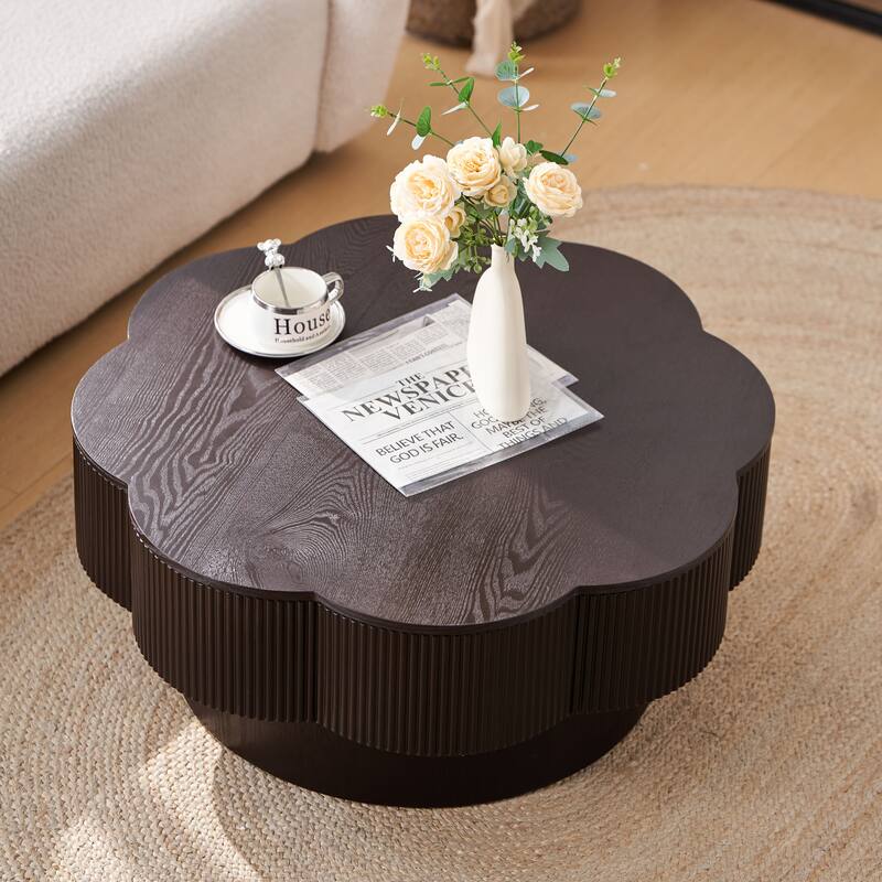31.50" Modern Coffee Table with Storage, Flower Shaped Wood Storage Table Center Table