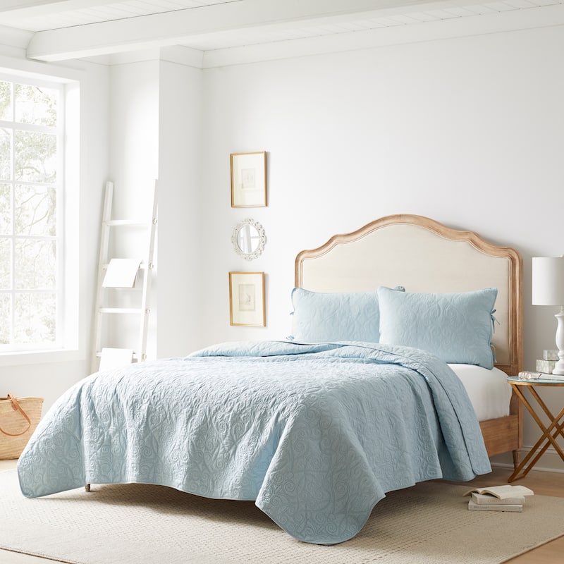 Laura Ashley Felicity Cotton Reversible Blue Quilt Set