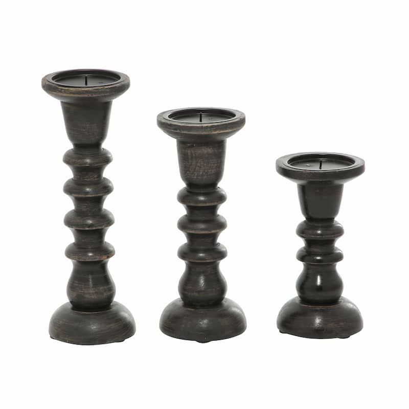 Wood Candle Holder - Set of 3 Dark Brown - Roche River Decor - 4"W x 4"L x 12"H