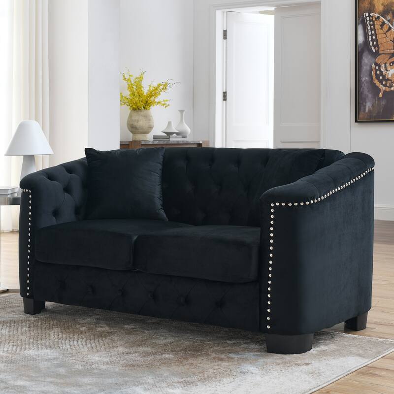 2-Seater Recliner Sofa, Modern Velvet Loveseat Sofa, Upholstered Chaise Lounge Sofa with Nailhead Arms