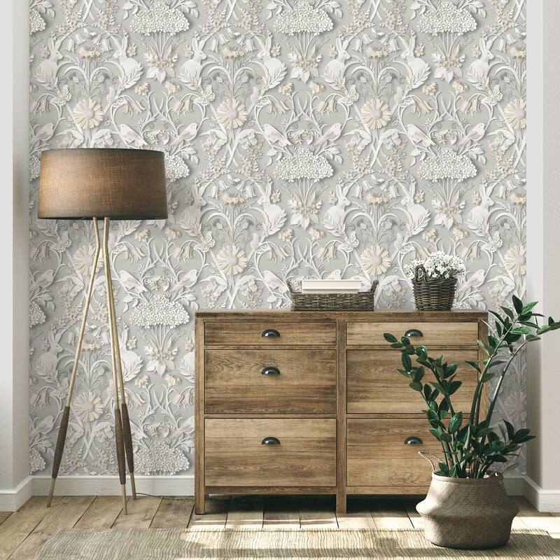 Fine Decor Fae Light Grey Woodland Wall - 20.5 x 396 x 0.025
