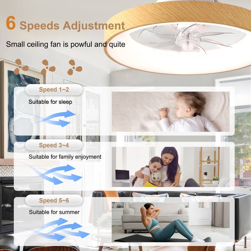 Bella Depot 20" Modern Wood-Look Flush Mount Ceiling Fan with Light and Remote Dimmable RGB Light