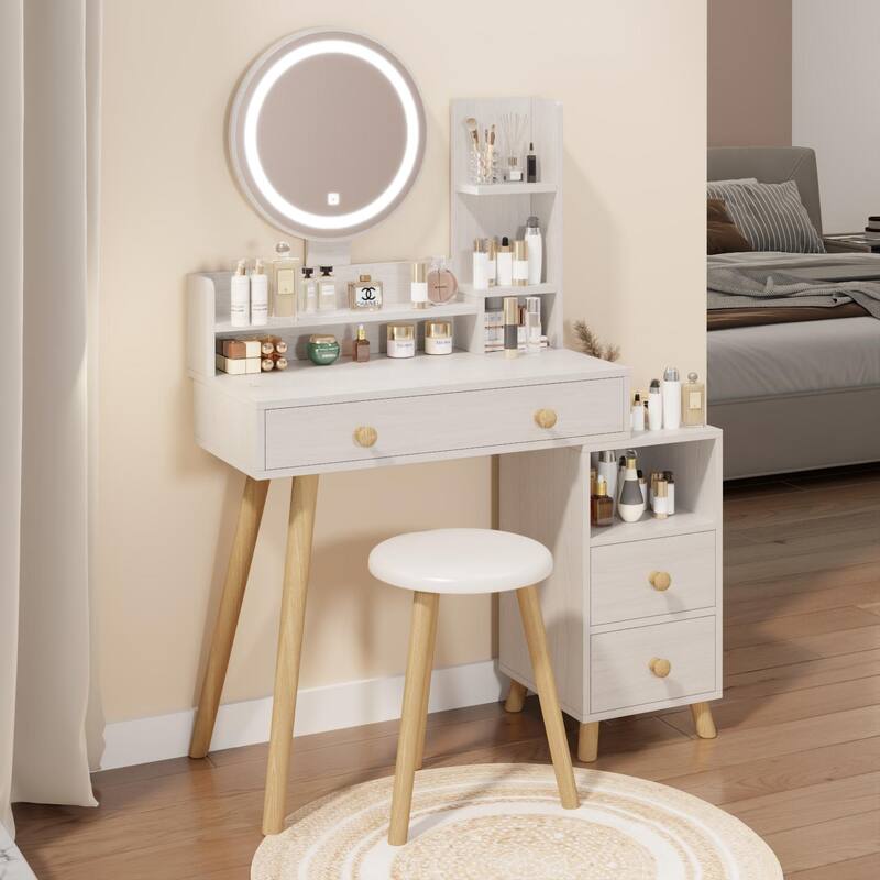 Makeup Vanity Table, 4 Drawers, with 3 colors LED Mirror