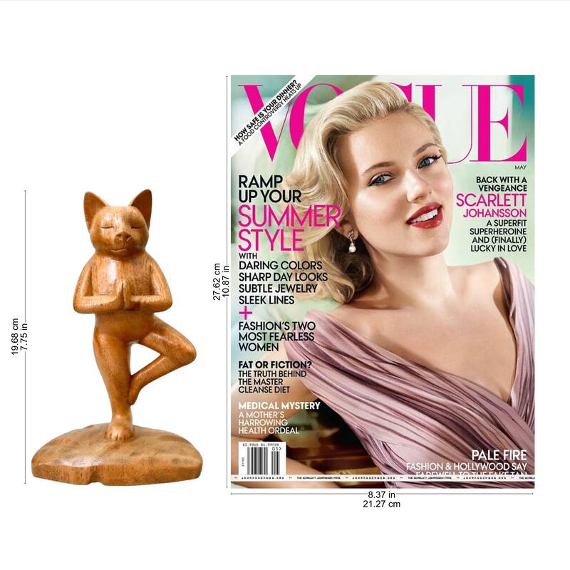 NOVICA Handcrafted Suar Wood 'Tree Pose Yoga Cat' Sculpture, Handmade in Indonesia