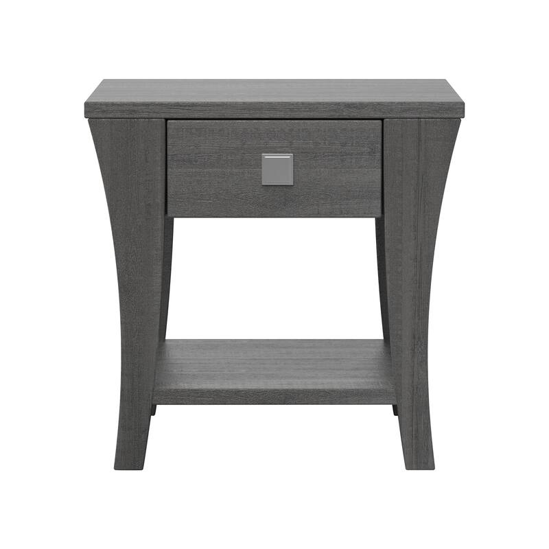 Modern Gray Solid Wood Nightstand Sofa Side Table with Drawers - 22" H x 19.8" D