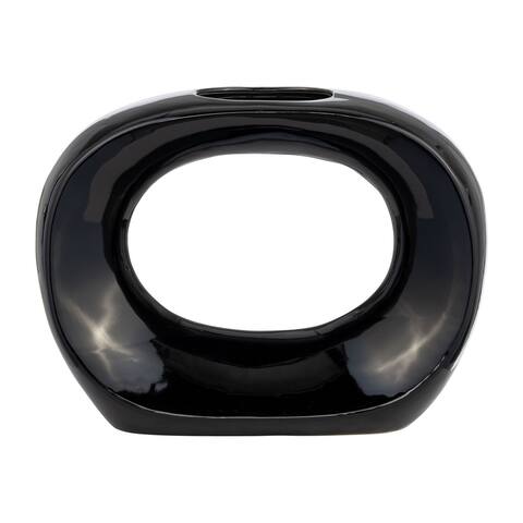 Sagebrook Home 11" Ceramic Black Vase Contemporary Abstract Oval Cut-Out Vase Creative Decorative Table Accent For Home
