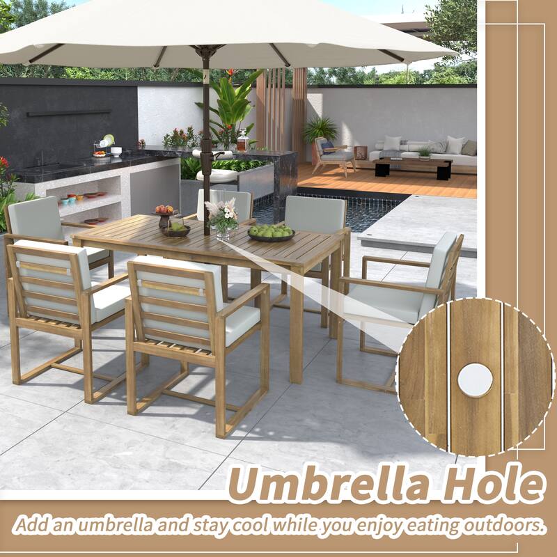 Patio Dining 7 Piece, Outdoor Dining Table and Chair Set with 6 Chairs and Removable Cushions for Patio Garden 7 Pack