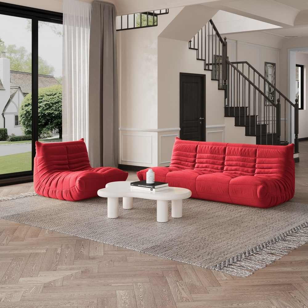 Modern Bean Bag Chair, Teddy Fabric Lounger Chair Lazy Sofa Set