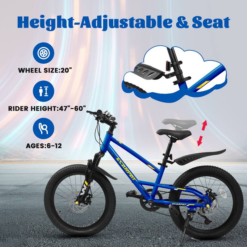 20 inch Mountain Kids Bike for Boys & Girls, Ages 6-12, 7-Speed with Front Suspension