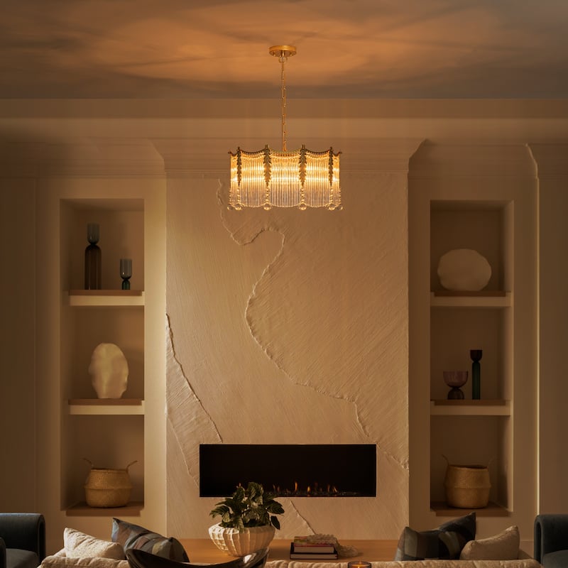 Gold Chandelier Clear Glass Rods & Hanging Crystal Balls Accents