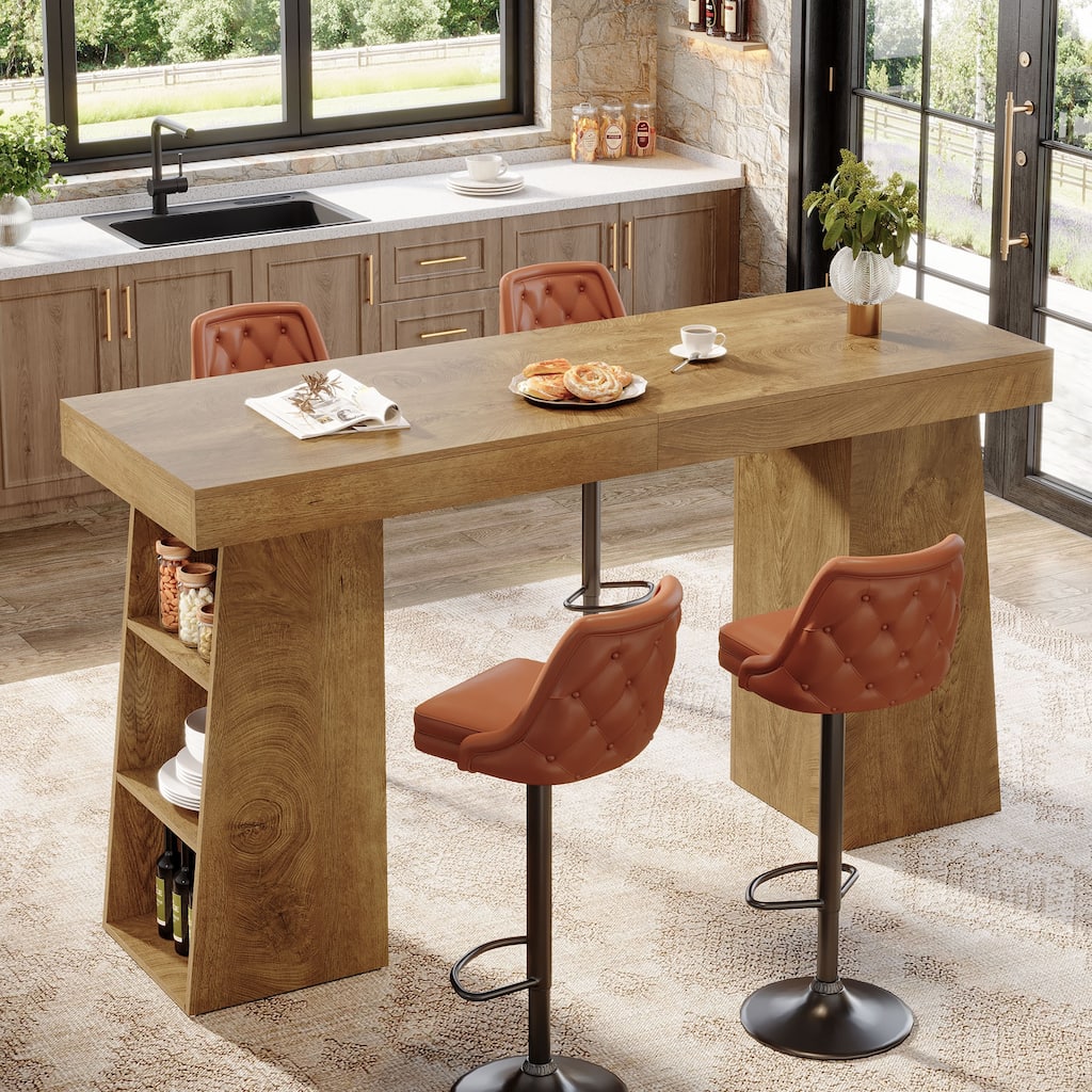 63-Inch Farmhouse Bar Table with Storage