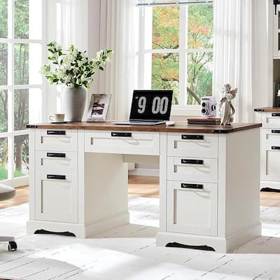 60" Farmhouse Executive Desk, Wood Home Office Desk, Computer Desk