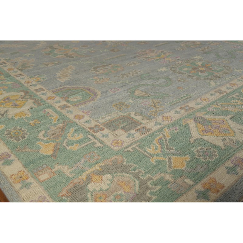 Hand Knotted Oriental 100% Wool Carpet Transitional All-Over Navy Blue & Blues Oushak Area Rug - 10' 2'' X 8' 5''