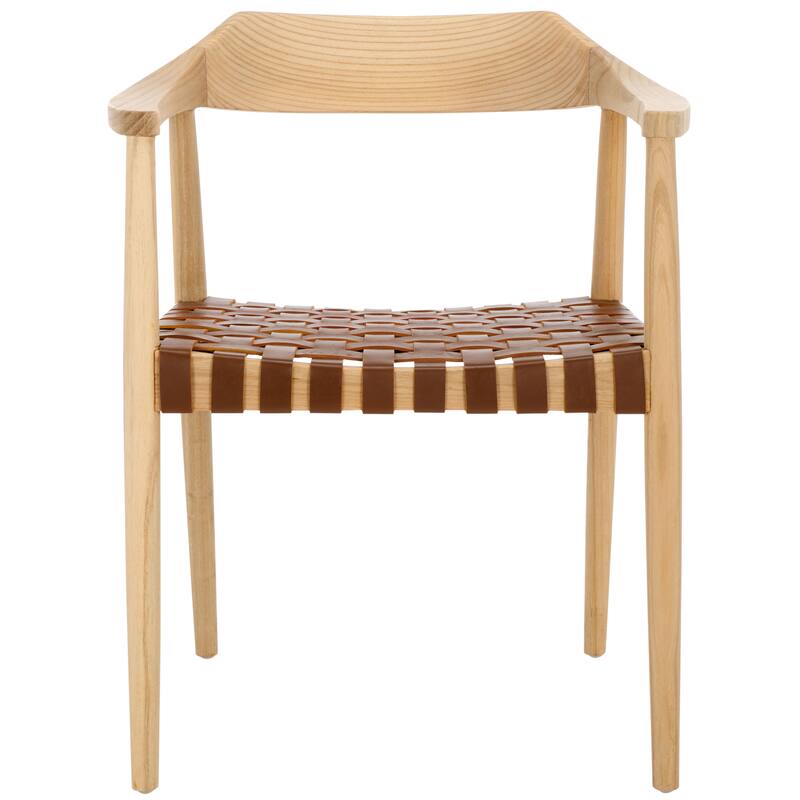SAFAVIEH Diana Solid Wood & Leather Accent Chair (Fully Assembled) - W22" x D21" x H29" - 22Wx21Dx29H - Natural/Light Honey