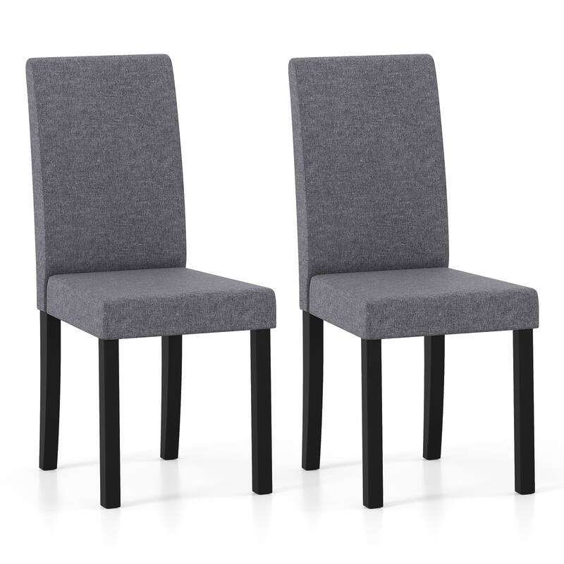 Set of 2 Modern Rubber Wood Dining Chairs with Faux Linen Upholstery and Cushioned Seats - 17" x 22" x 35.5" (L x W x H)
