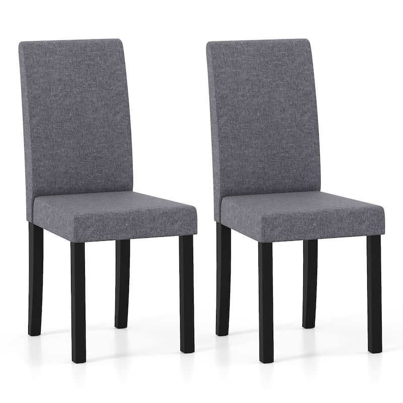 Set of 2 Modern Rubber Wood Dining Chairs with Faux Linen Upholstery and Cushioned Seats - 17" x 22" x 35.5" (L x W x H)